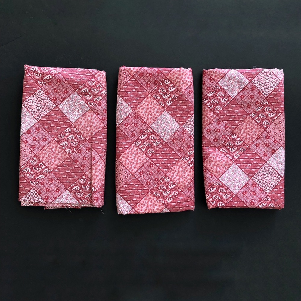 Vintage Fabric Red Diamond Pattern 100% Cotton 3 Pieces